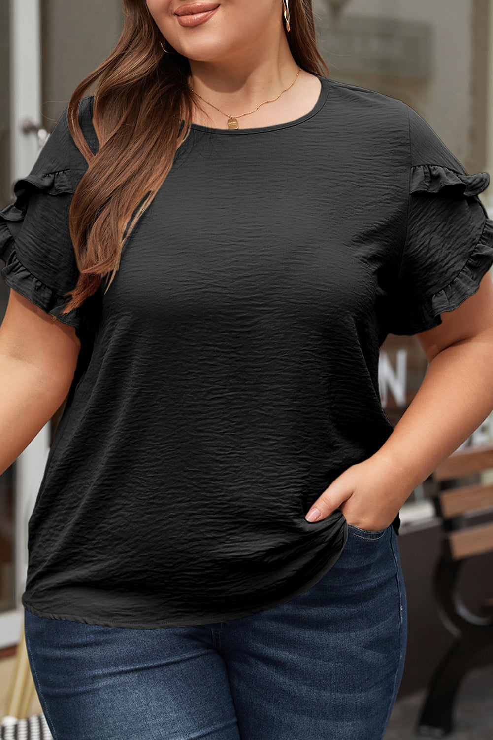 Women's Paulina Ruffled Short Sleeve Plus Size Top