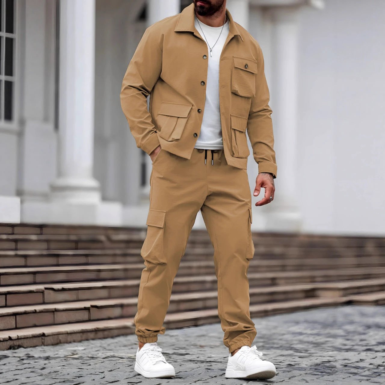 Cross-border Heavy Men's Vintage Jacket Multi-pocket Pants Suit
