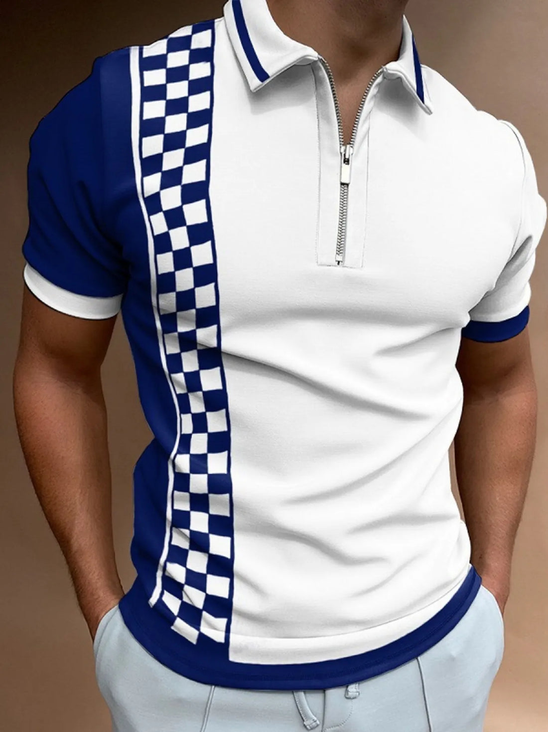 Men's Full Size Color Block Zipper Polo Plus Size
