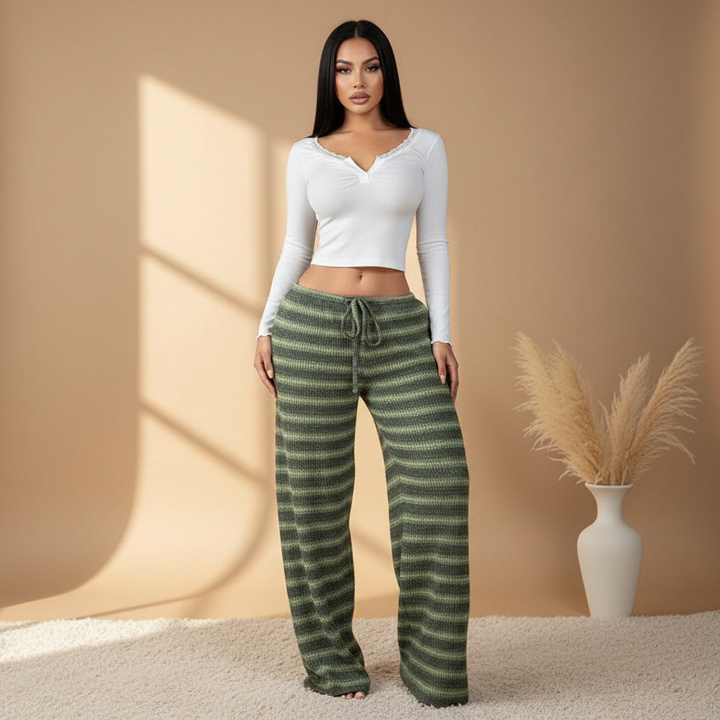 Women's Retro Striped Straight-Leg Drapey Casual Pants