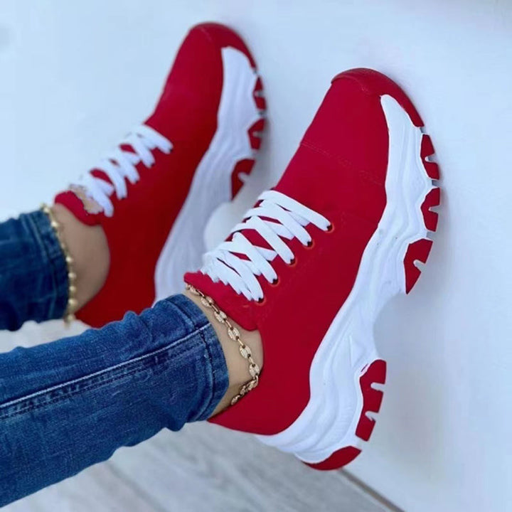 Women's Lace-Up Platform Sneakers | Microfiber Casual Walking Shoes