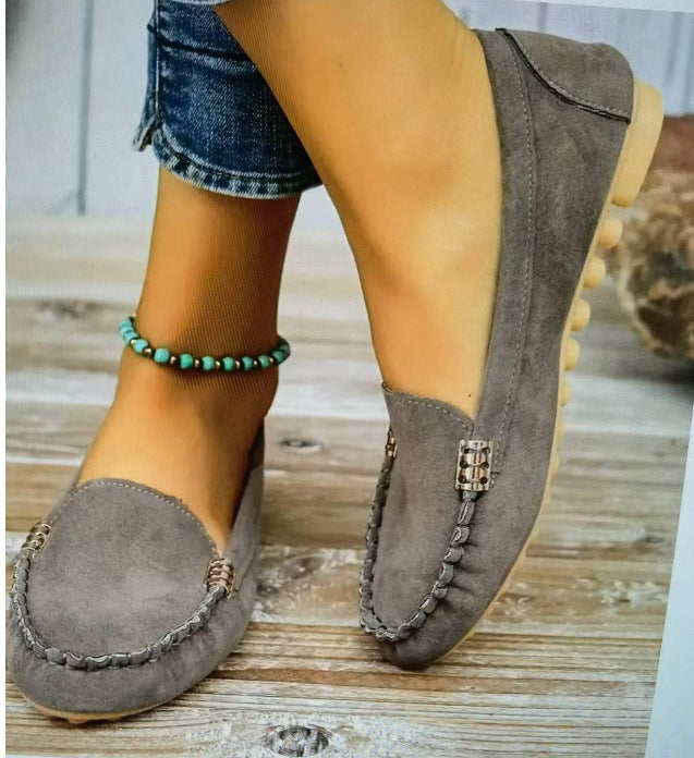 Women's Round-Toe Slip-On Flats | PU Leather Casual Pea Shoes