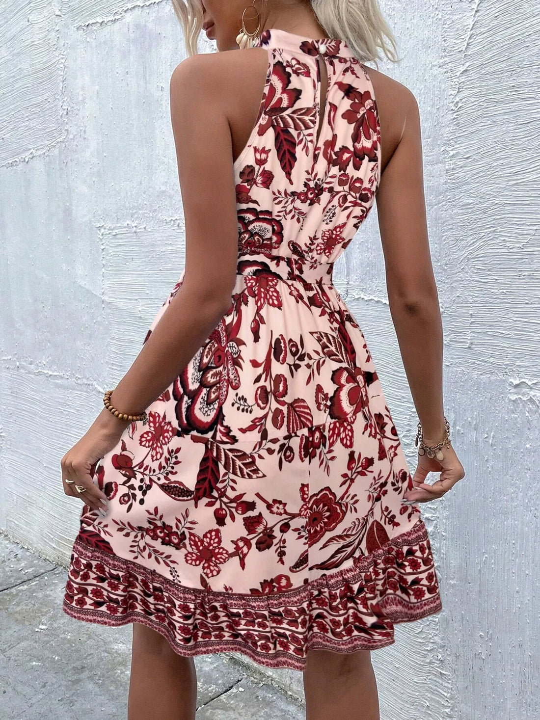 Women's Printed Sleeveless Tie Waist Dress