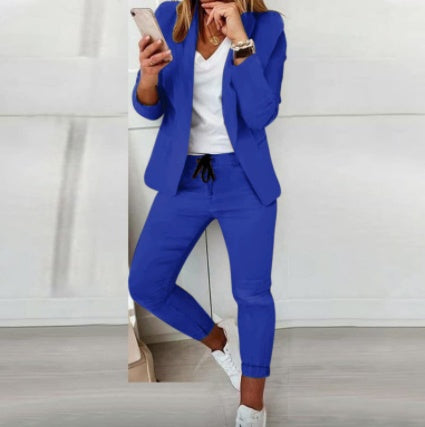 Women's Lapel Blazer & Drawstring Trousers OL Suit – 12 Colors XS–3XL