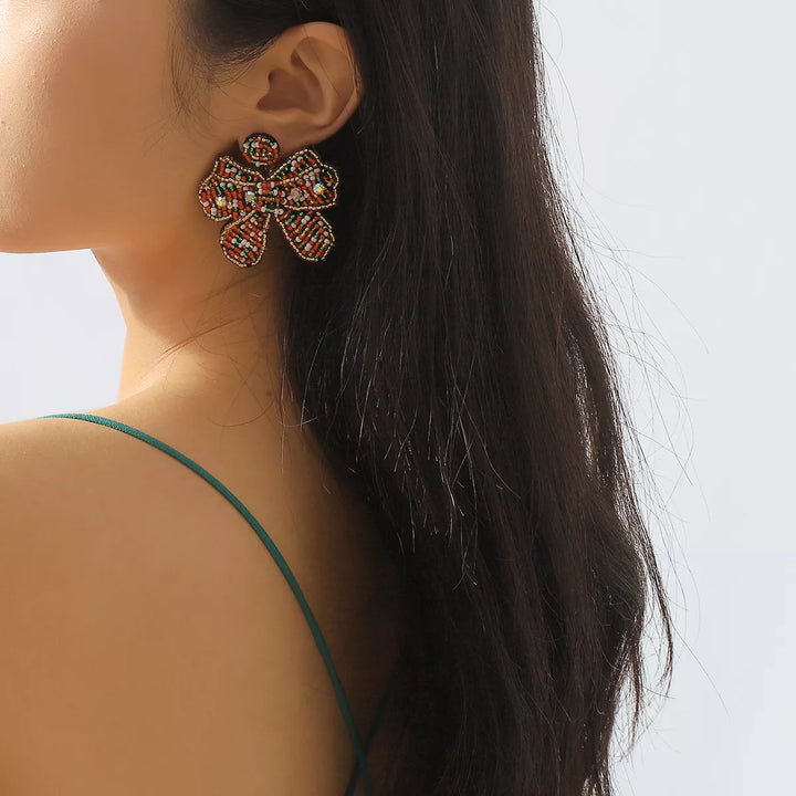 Beaded Bowknot Christmas Earrings