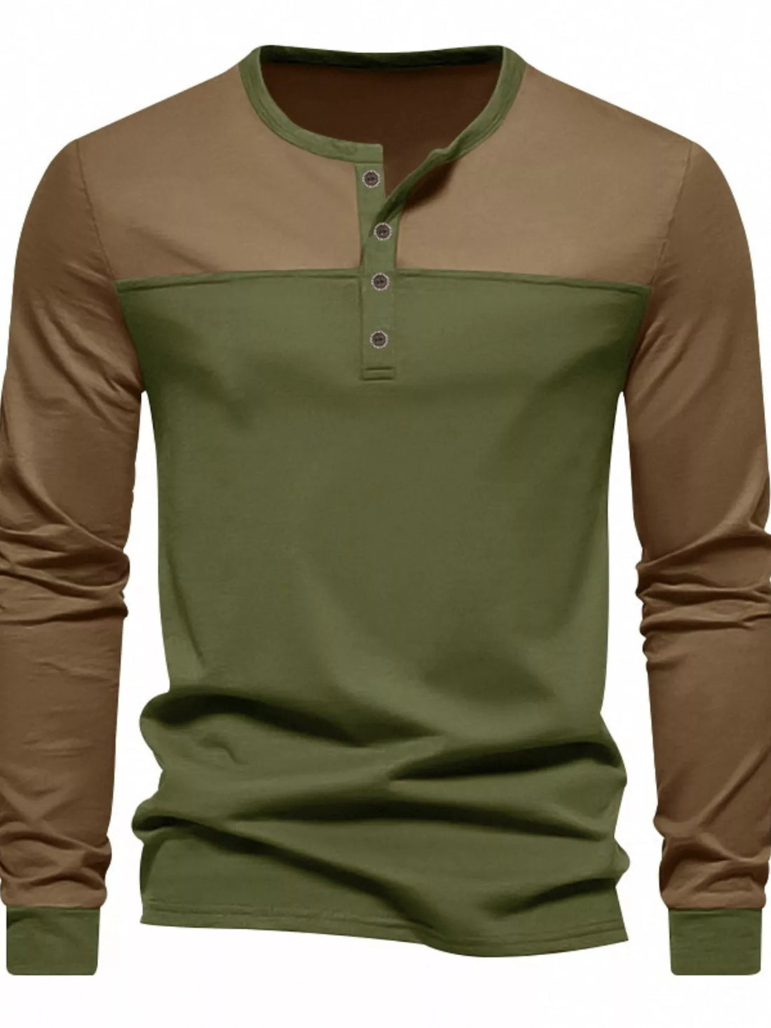 Men's Full Size Color-Block Long Sleeve Henley T-Shirt Plus Size