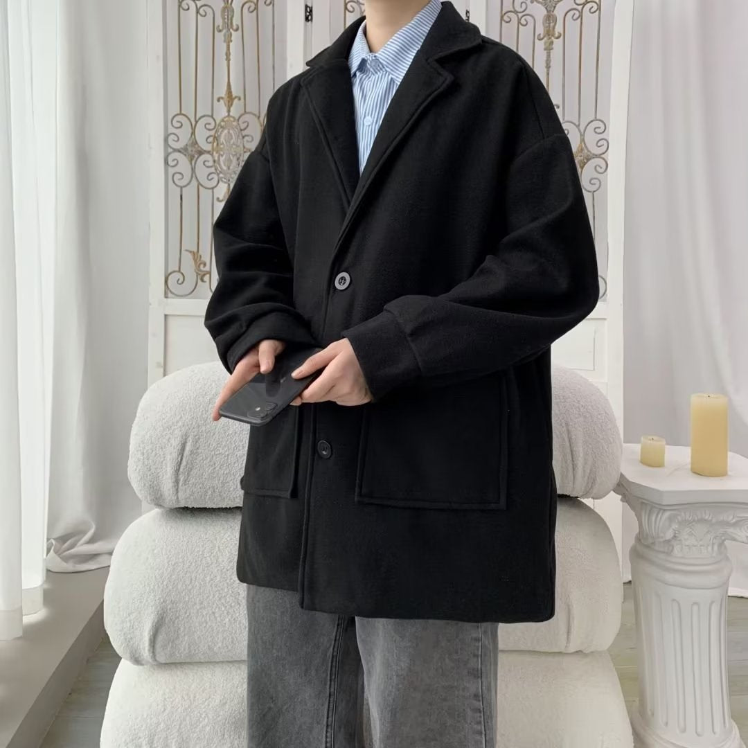 Autumn And Winter Men's Mid-length Extra Loose Woolen Coat Outerwear Plus Cotton