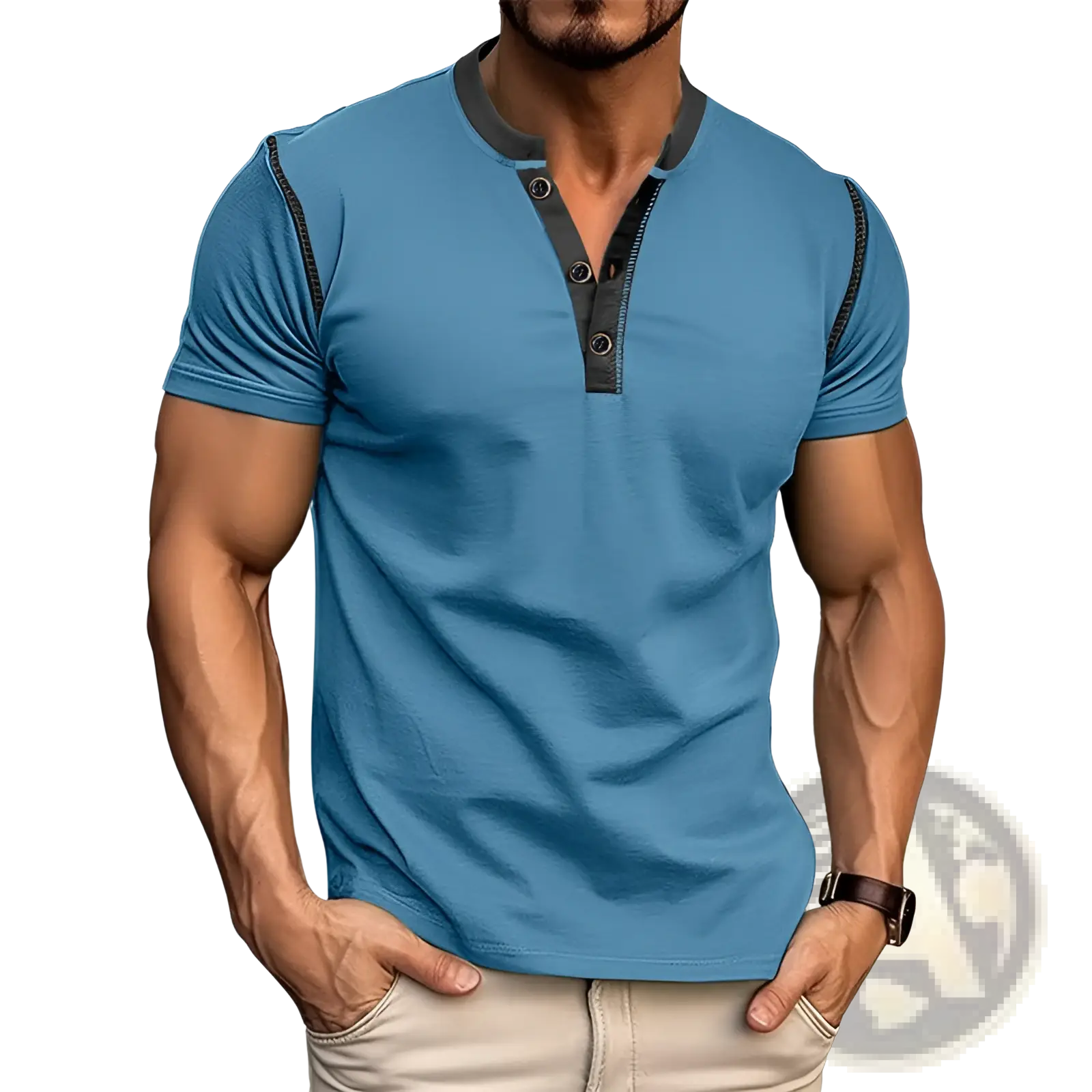 Contrast Trim Short Sleeve Henley Polo Shirt