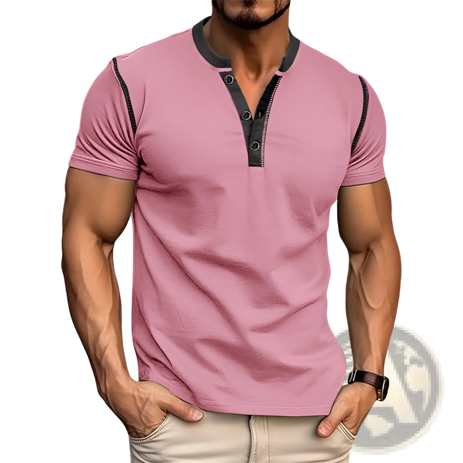 Contrast Trim Short Sleeve Henley Polo Shirt