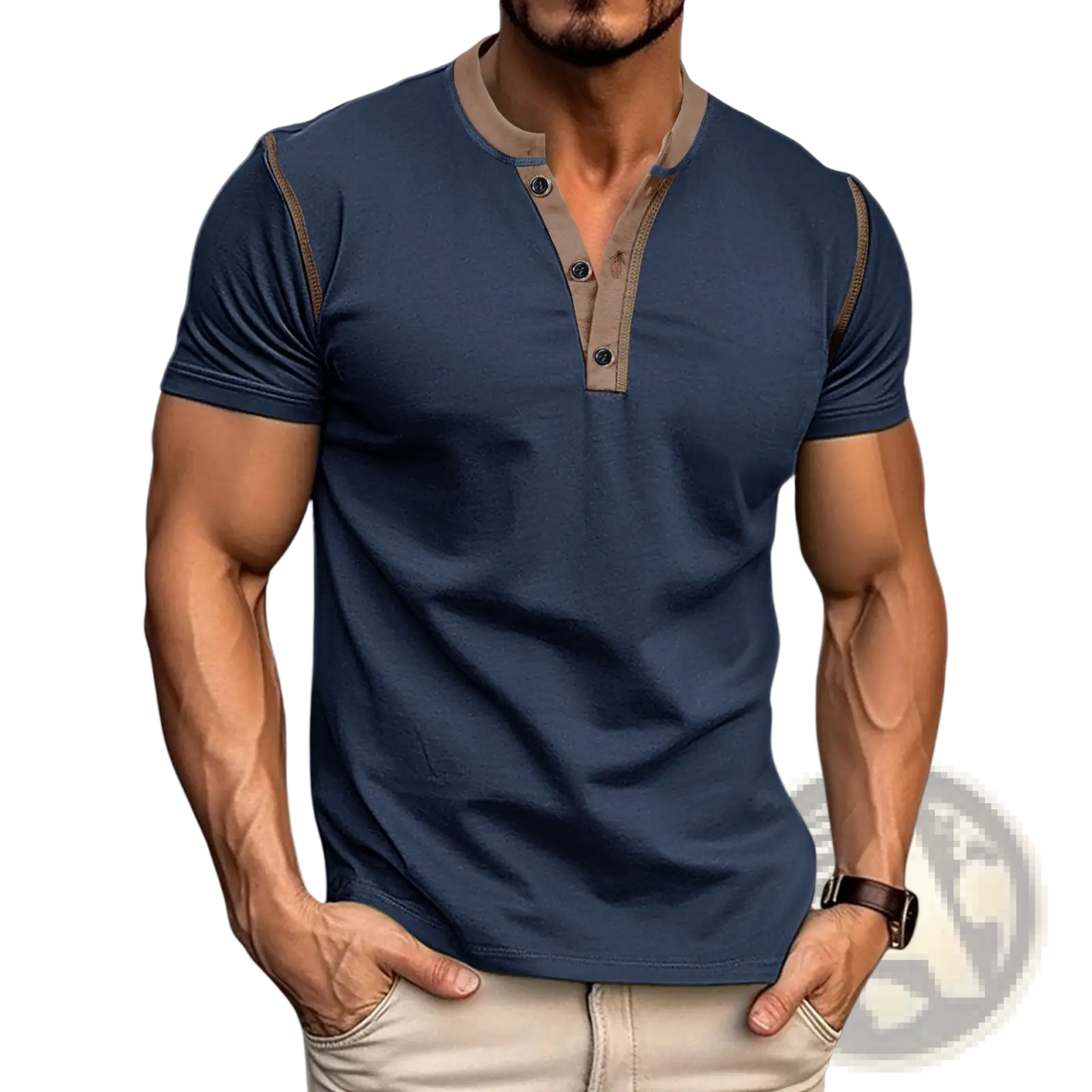 Contrast Trim Short Sleeve Henley Polo Shirt