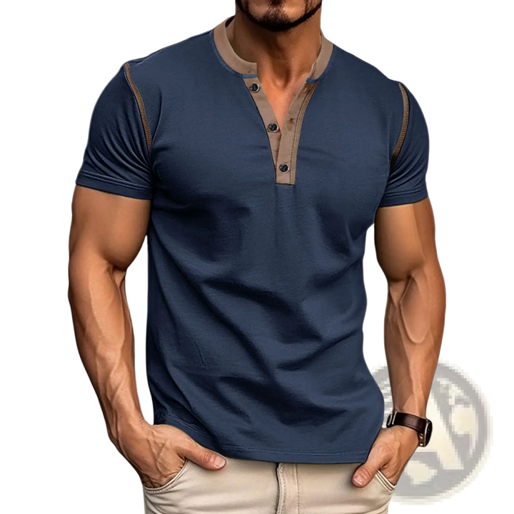 Contrast Trim Short Sleeve Henley Polo Shirt