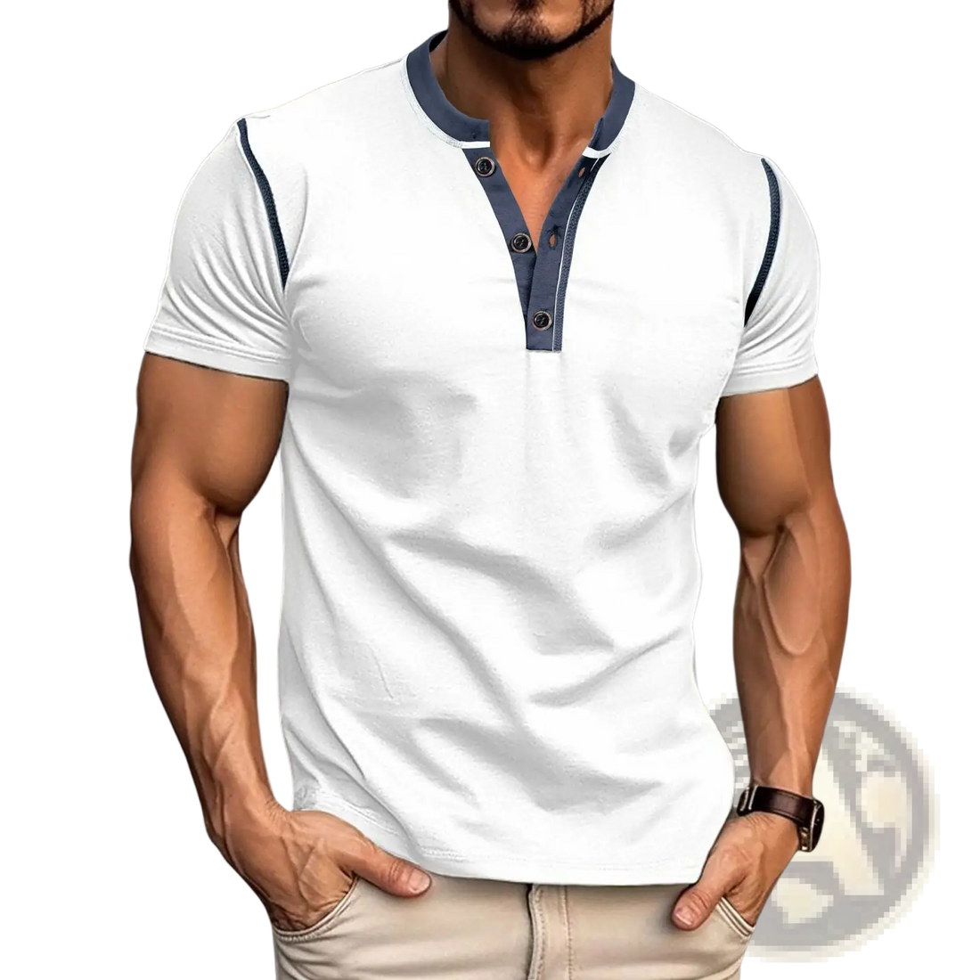 Contrast Trim Short Sleeve Henley Polo Shirt