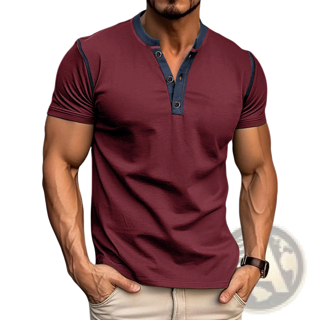 Contrast Trim Short Sleeve Henley Polo Shirt