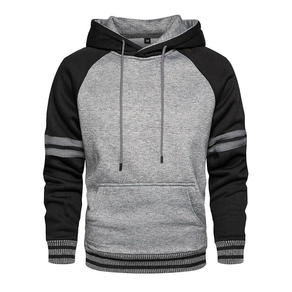 Cool Men's Patchwork Hooded Sweatshirt Hoodies Sport Clothing Casual Loose Fleece Warm Streetwear Modern Male Fashion Autumn Winter Outwear  Long Sleeve Pleated Comfy Round Neck Mens Sweatshirts Workout Sport Casual Hoodie