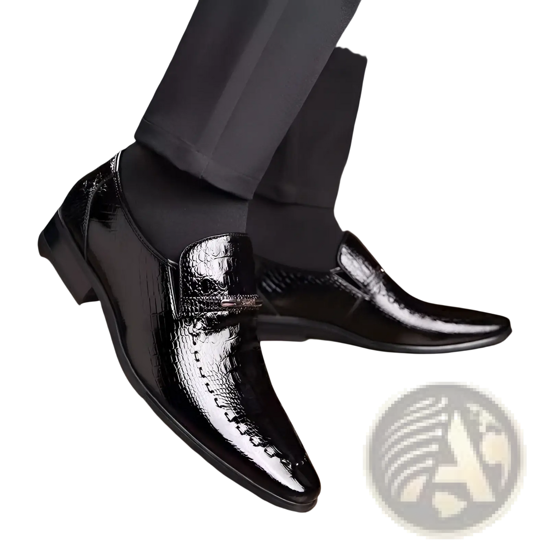 Crocodile Patent Leather Men's Loafers with Buckle