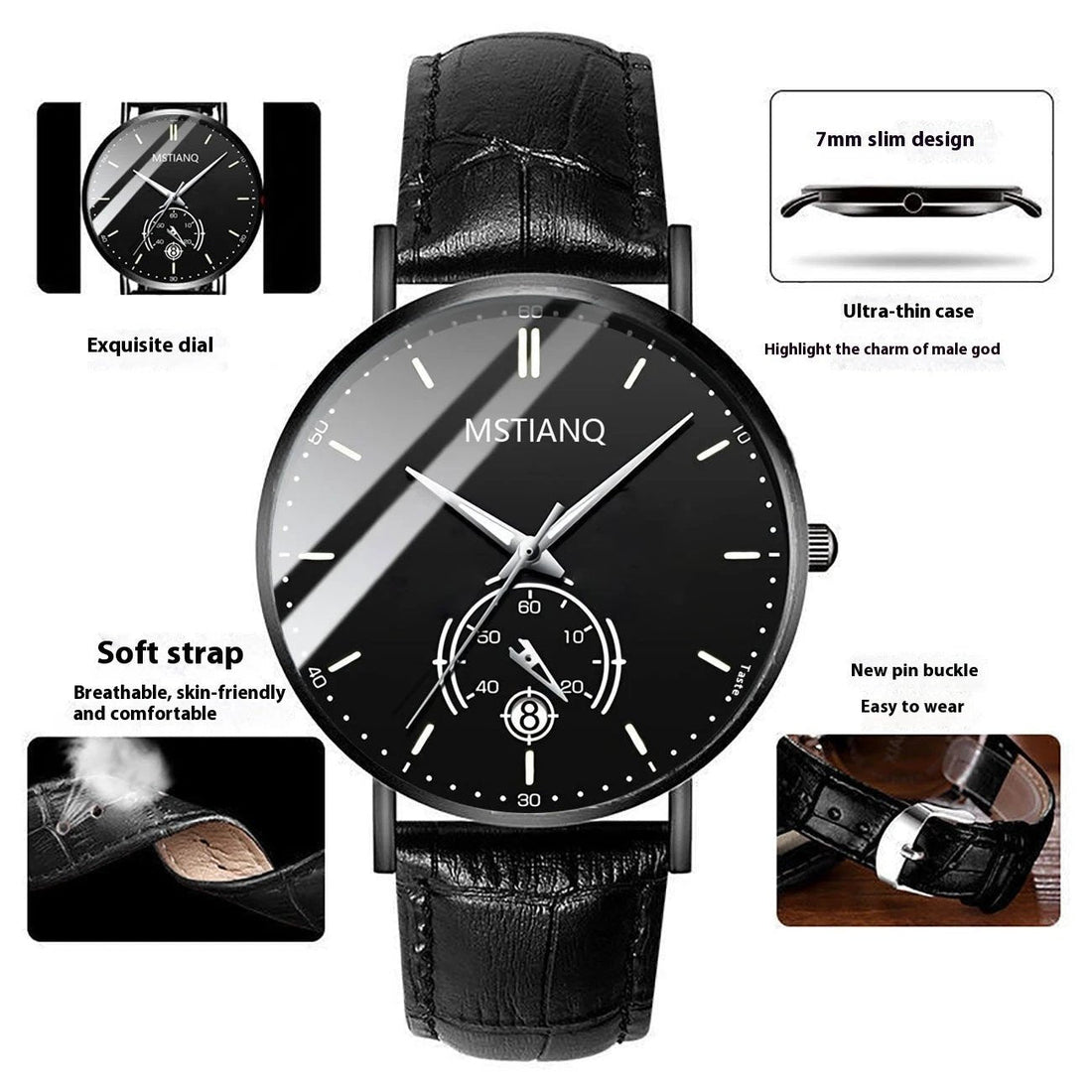 Stylish Black Technology Belt Refined Steel Casual Calendar Watch
