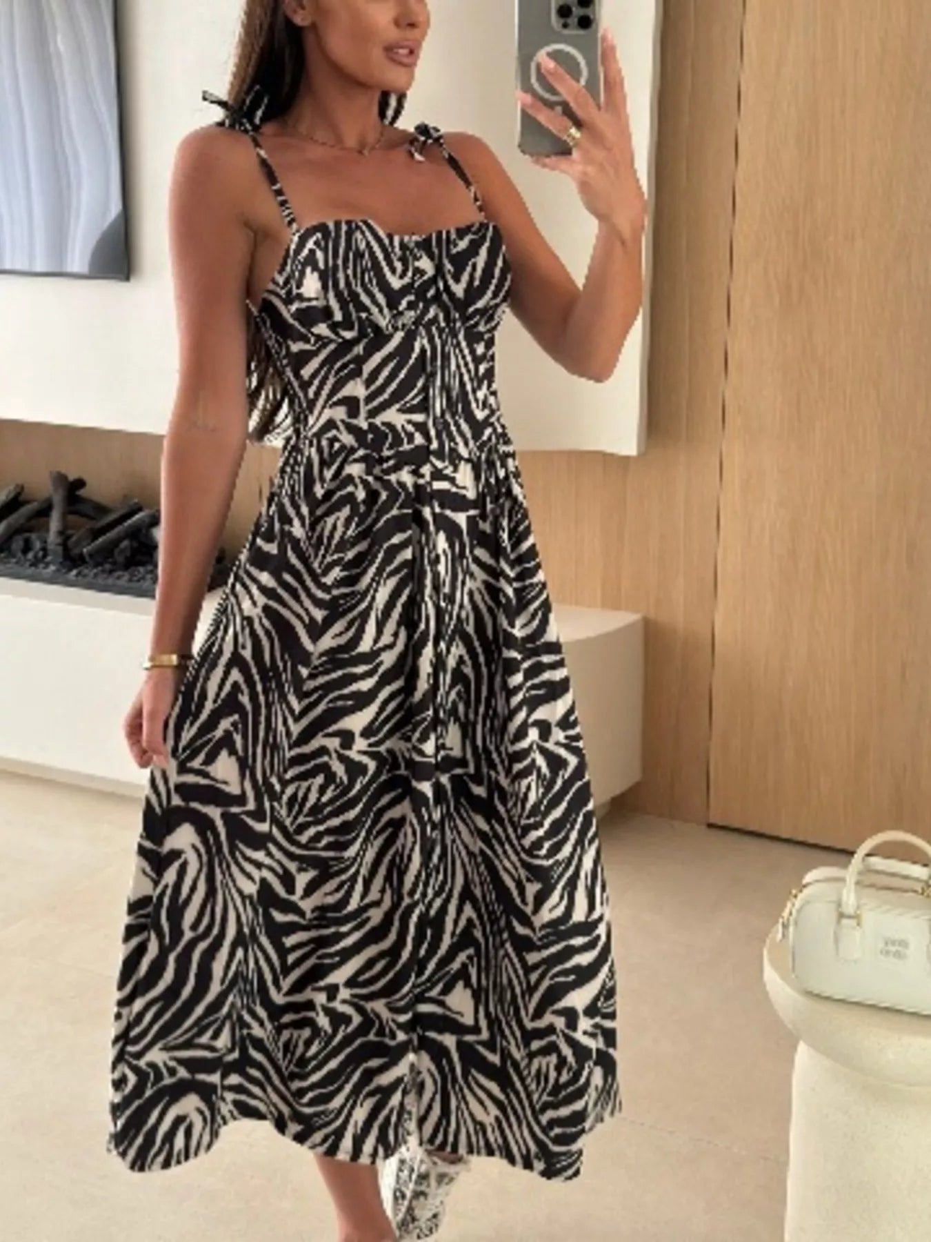 Women's Printed Tie-Strap Midi Dress
