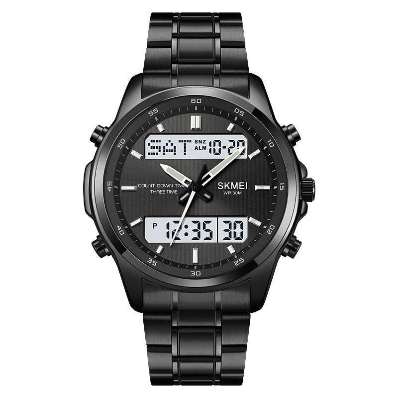 Multifunctional Men's Steel Strap Watch Double Display