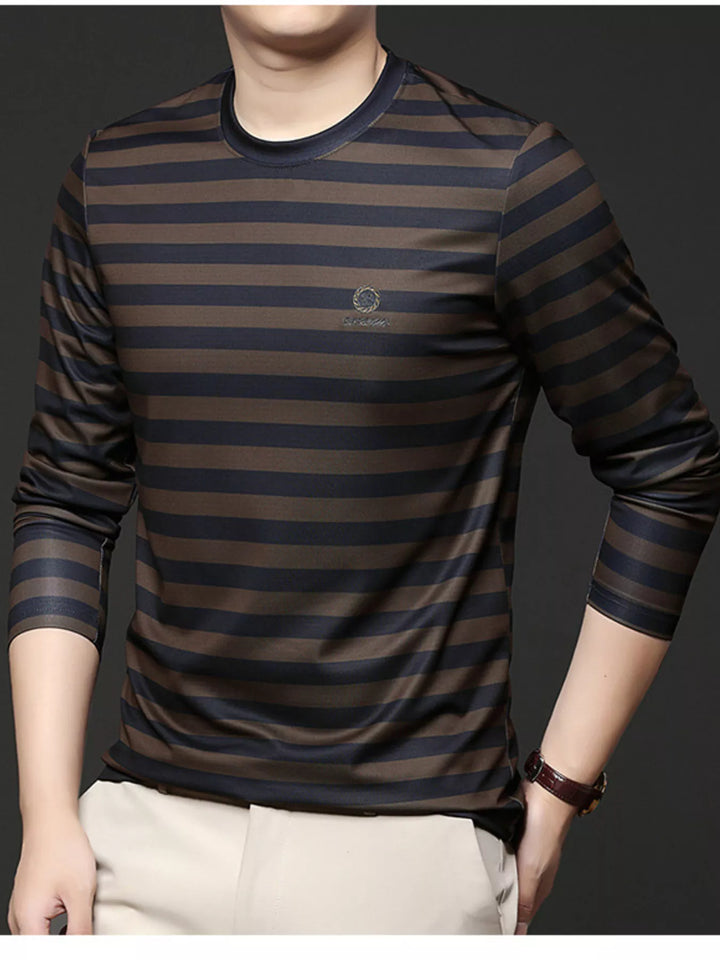 Men's Plus Size Striped Long Sleeve Thickened Warm T-Shirt