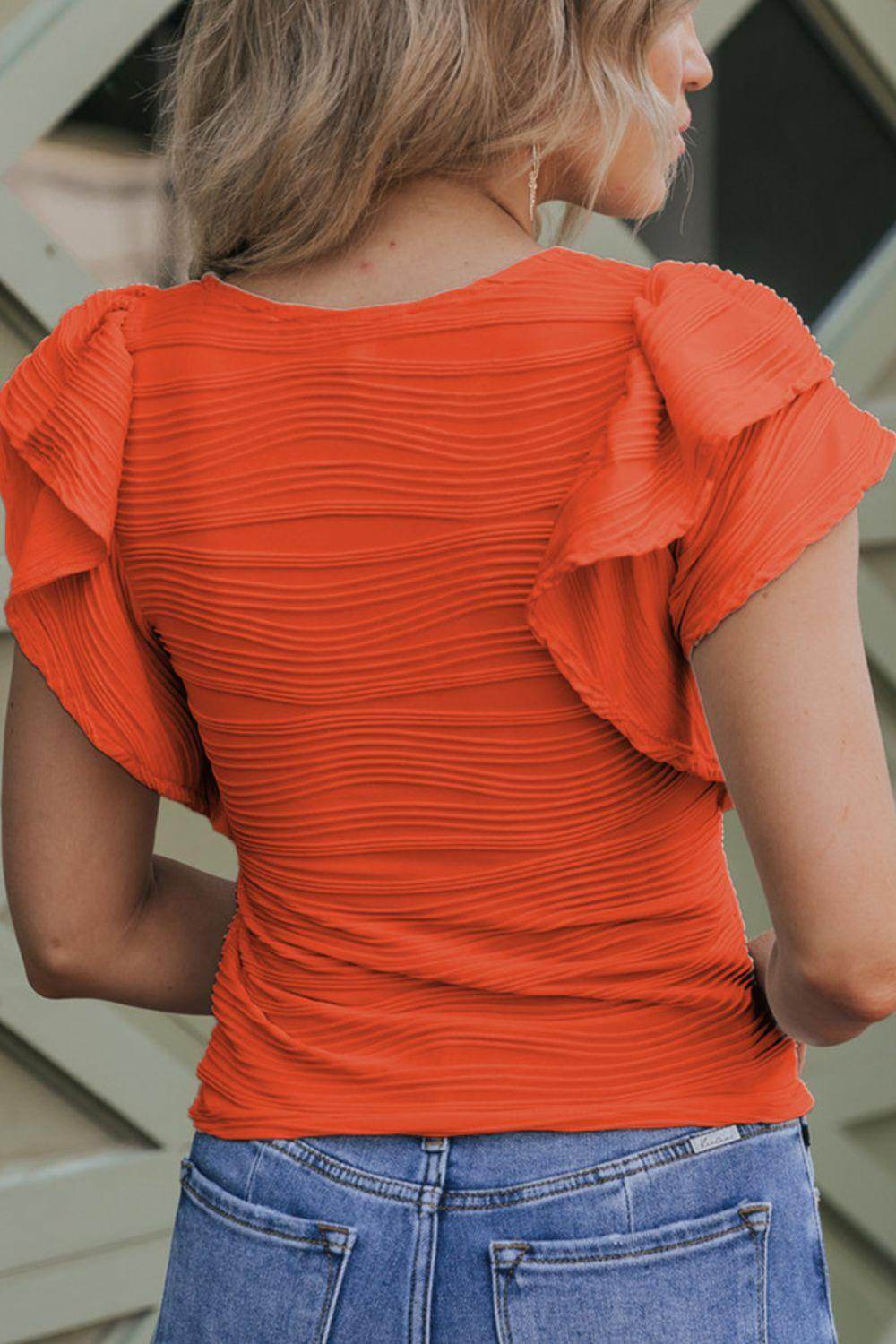 Textured Round Neck Cap Sleeve Top for Casual Style