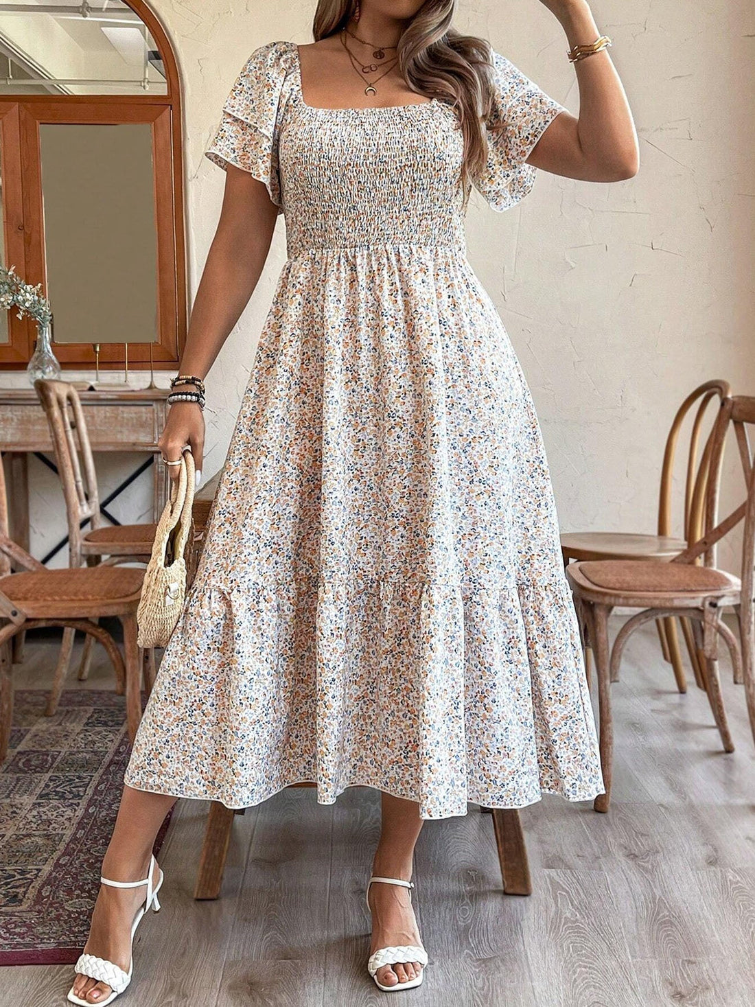 Women's Plus Size Backless Midi Dress – Elegant Pleated Summer Party Dress