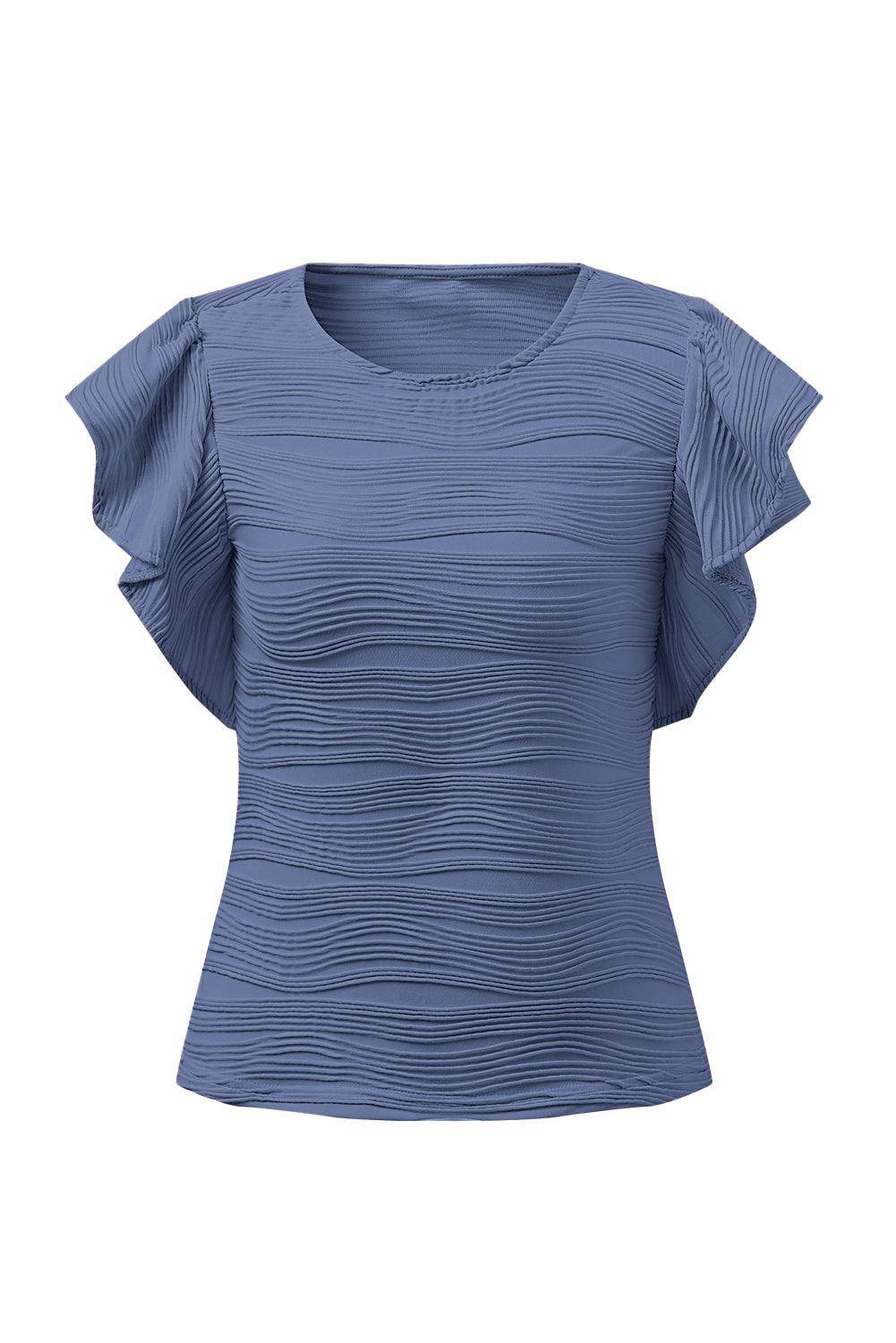 Textured Round Neck Cap Sleeve Top for Casual Style