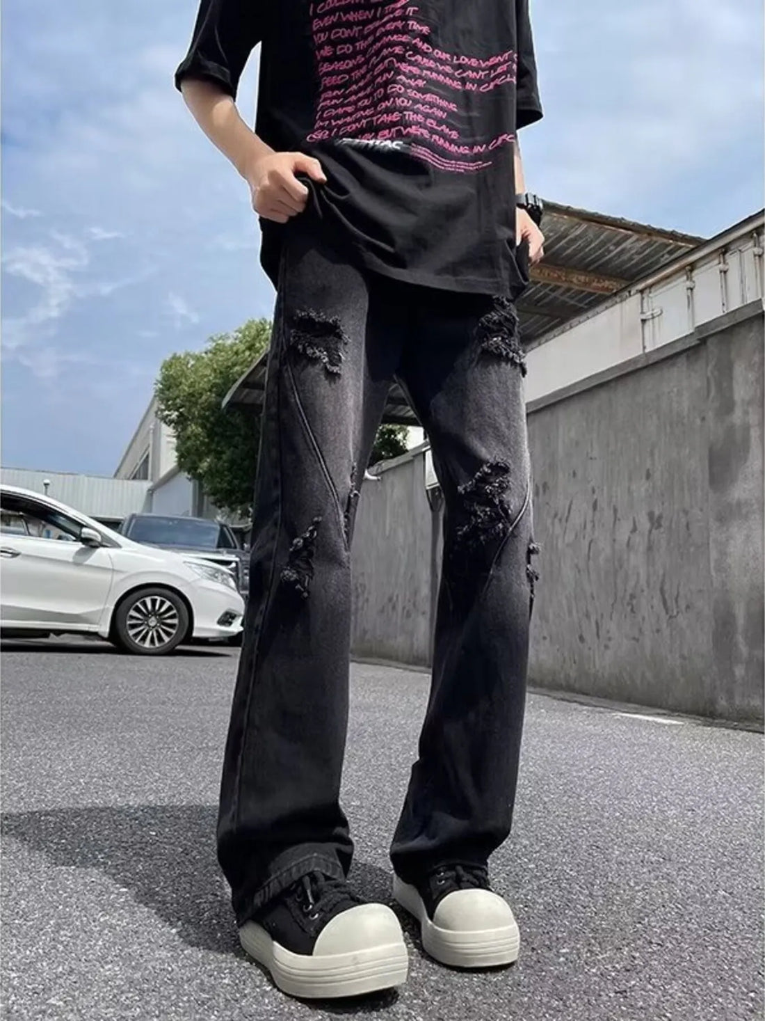 Men's Full Size Ripped Distressed Straight Leg Jeans Plus Size