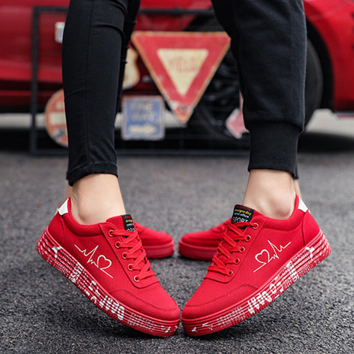 Love Print Canvas Shoes | Unisex Lace-Up Flats Casual Sneakers