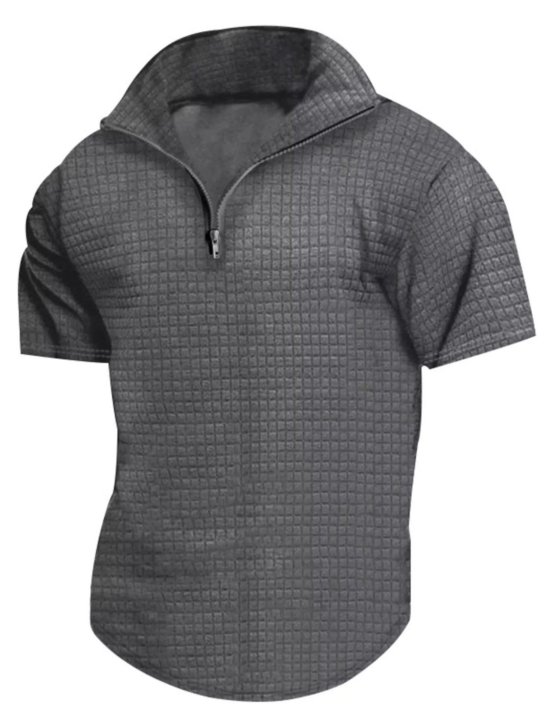 Men's Full Size Textured Short Sleeve Zipper Polo Plus Size