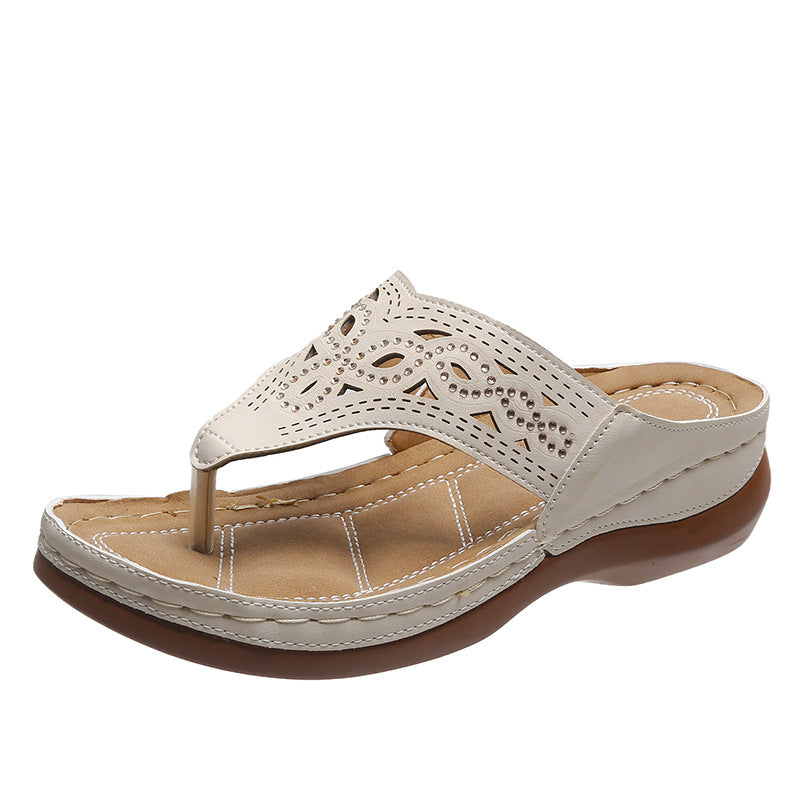 Women's Rhinestone Wedge Sandals | Clip-Toe PU Platform Beach Shoes
