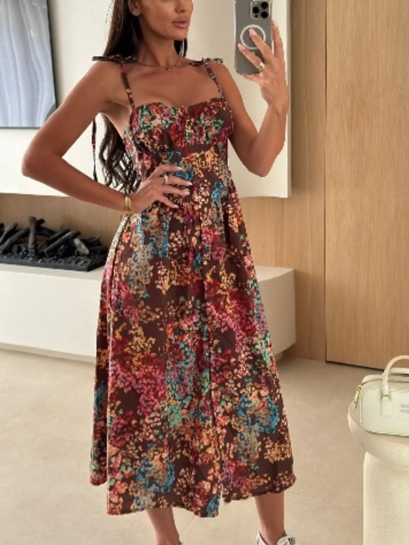 Women's Printed Tie-Strap Midi Dress