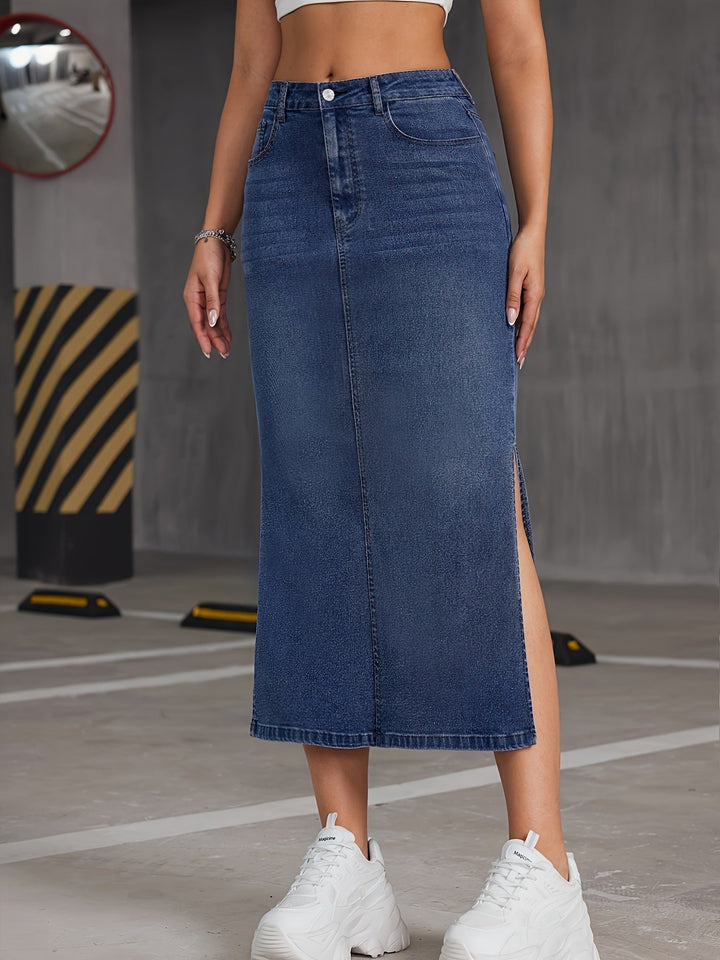 American-style Vintage Washed Color-block Bodycon Skirt