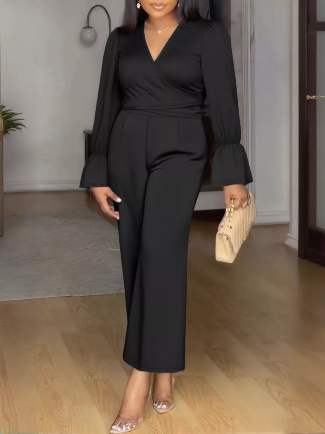 Women's Plus Size Flounce Sleeve Top and Pants Set