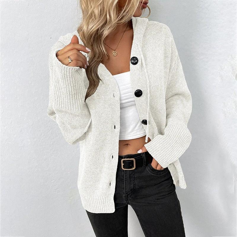Single-breasted Hooded Sweater Women's Solid Color Cardigan Coat Clothing