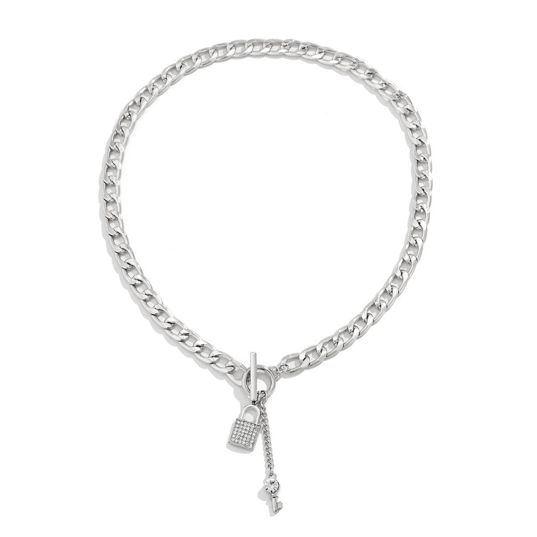 Thick Chain Lock and Key Pendant Necklace - Trendy Fashion Jewelry