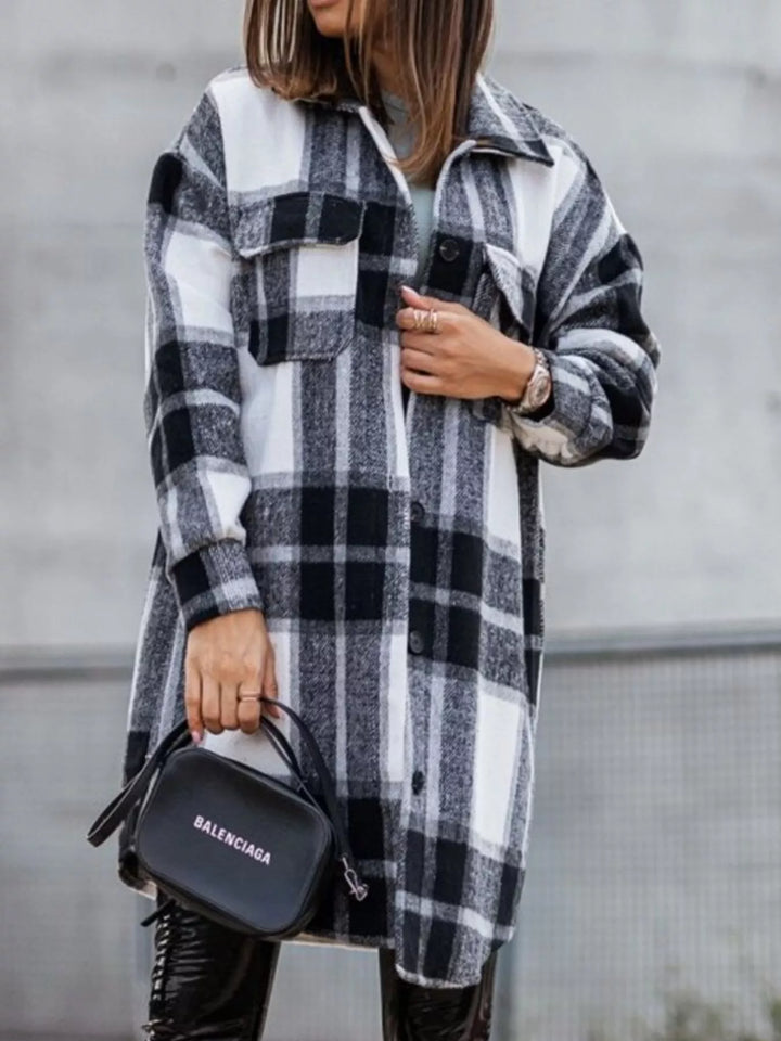 Women's Button Down Collared Neck Plaid Flannel Shacket