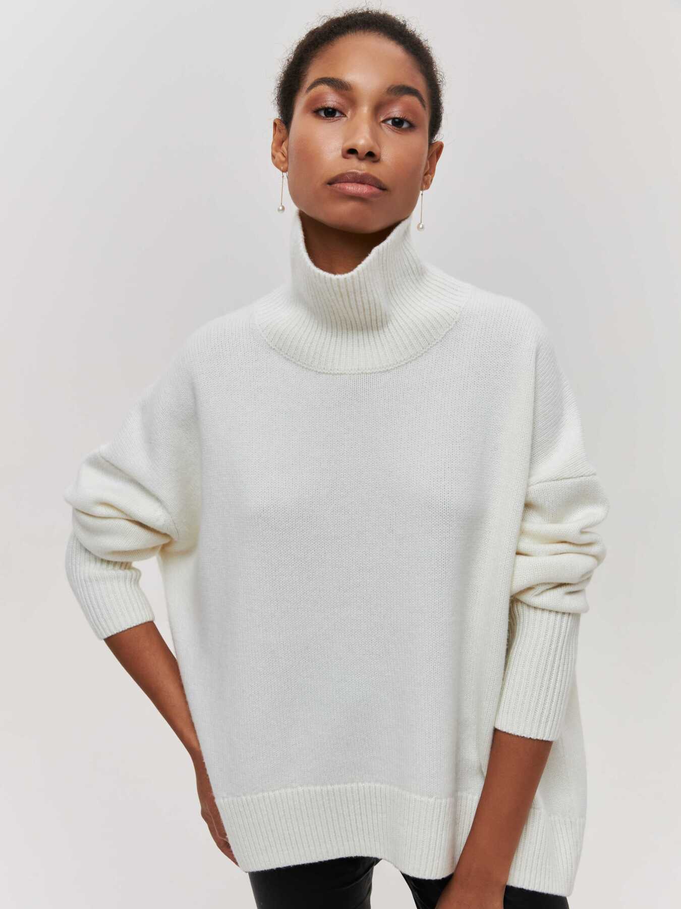 Winter Turtleneck Sweater Ins Solid Color Long Sleeve Pullover Top Women's Clothing