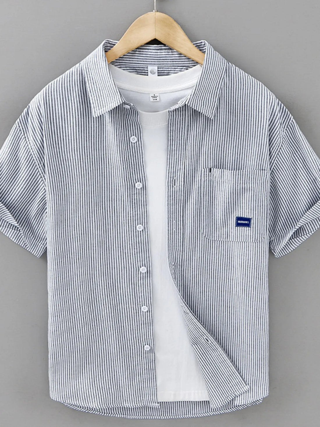Men's Plus Size Striped Button Up Short Sleeve Shirt