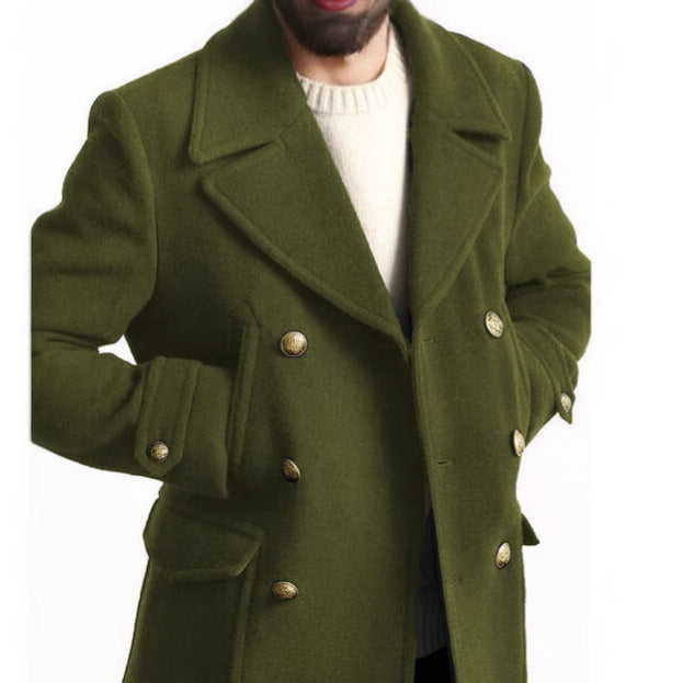 Men's Long-Sleeve British-Style Fashionable Wool Coat