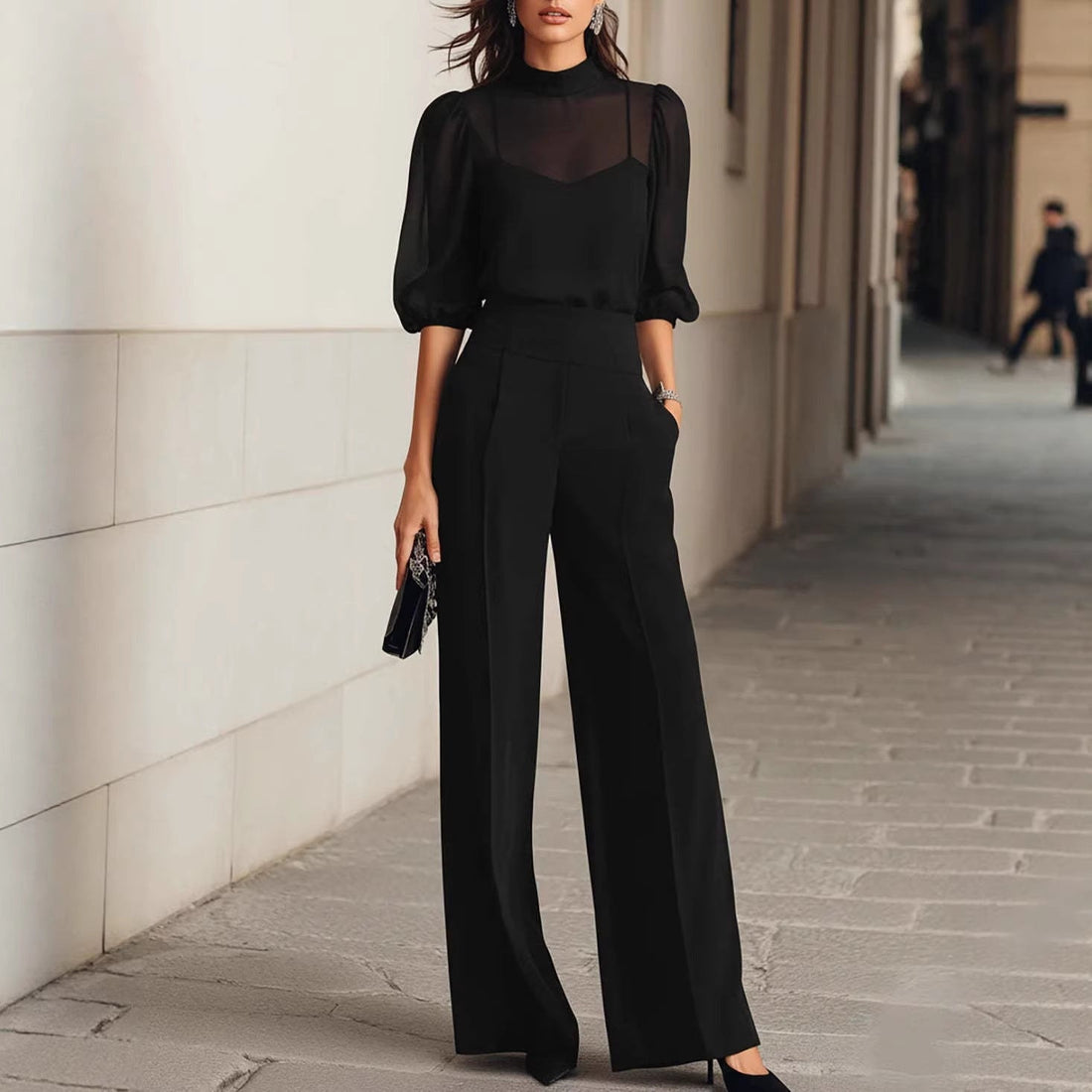 Women's Printed Short-Sleeve Wide-Leg Pants 3-Piece Set