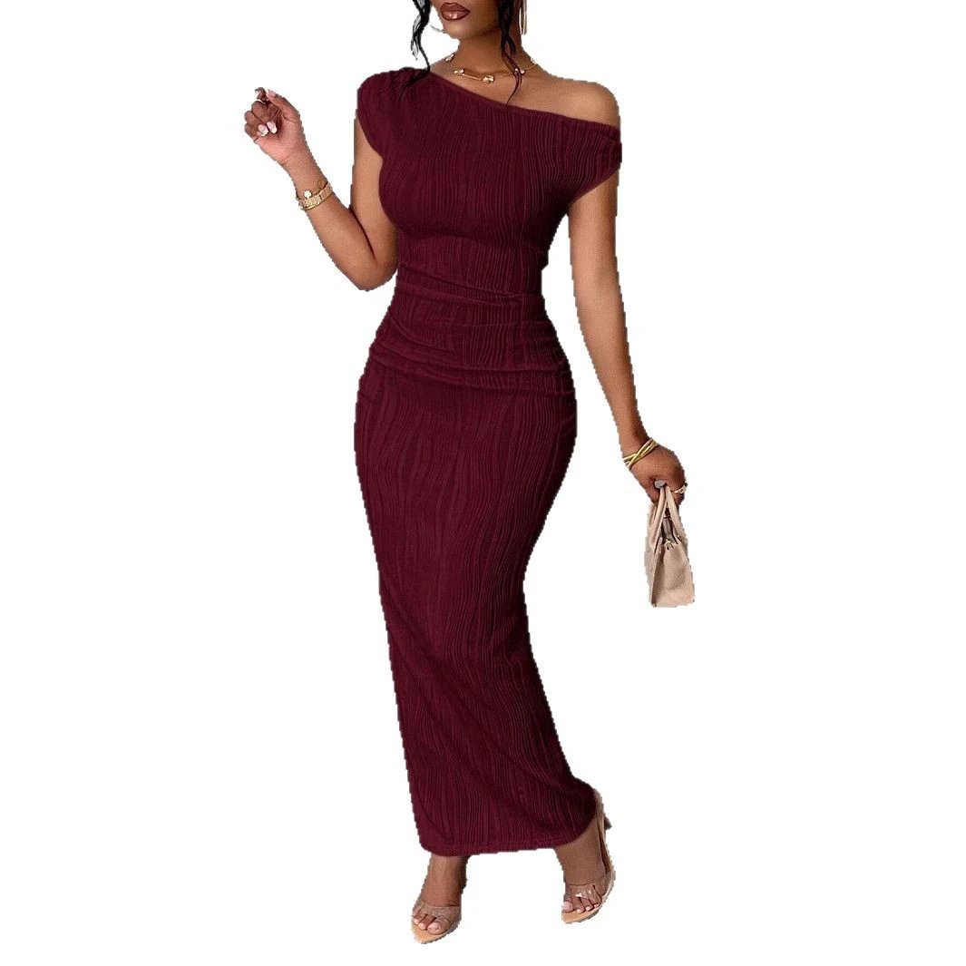 Cute Fashion Water Ripple Sloping Shoulder Dress