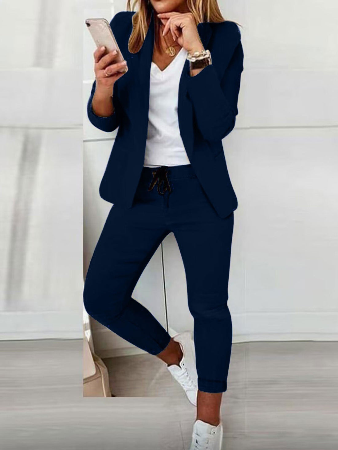 Women's Lapel Blazer & Drawstring Trousers OL Suit – 12 Colors XS–3XL