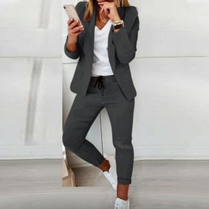 Women's Lapel Blazer & Drawstring Trousers OL Suit – 12 Colors XS–3XL