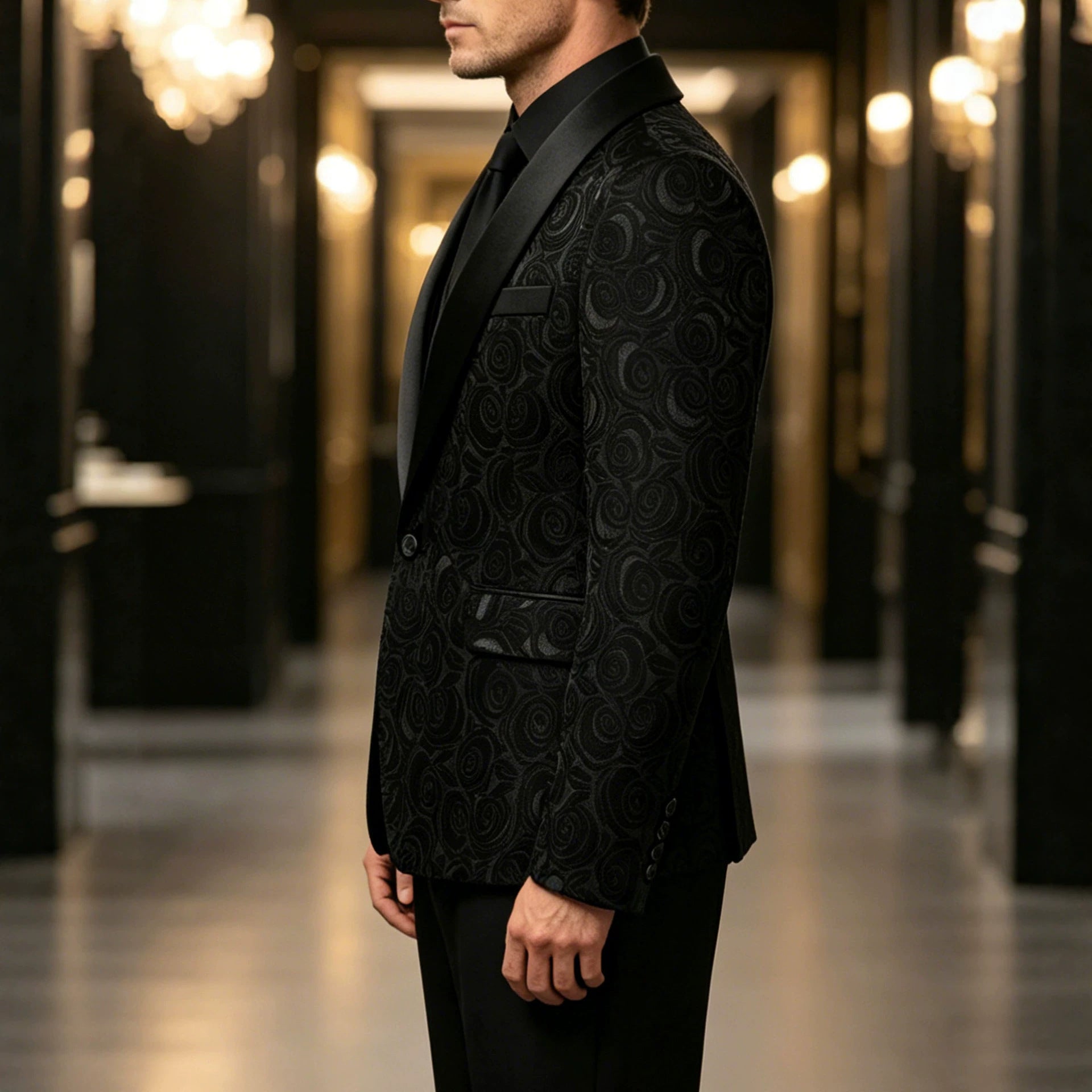 Mens Jacquard Formal Waistcoat Suit Three-piece Set