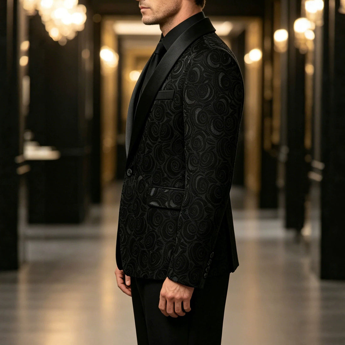 Mens Jacquard Formal Waistcoat Suit Three-piece Set