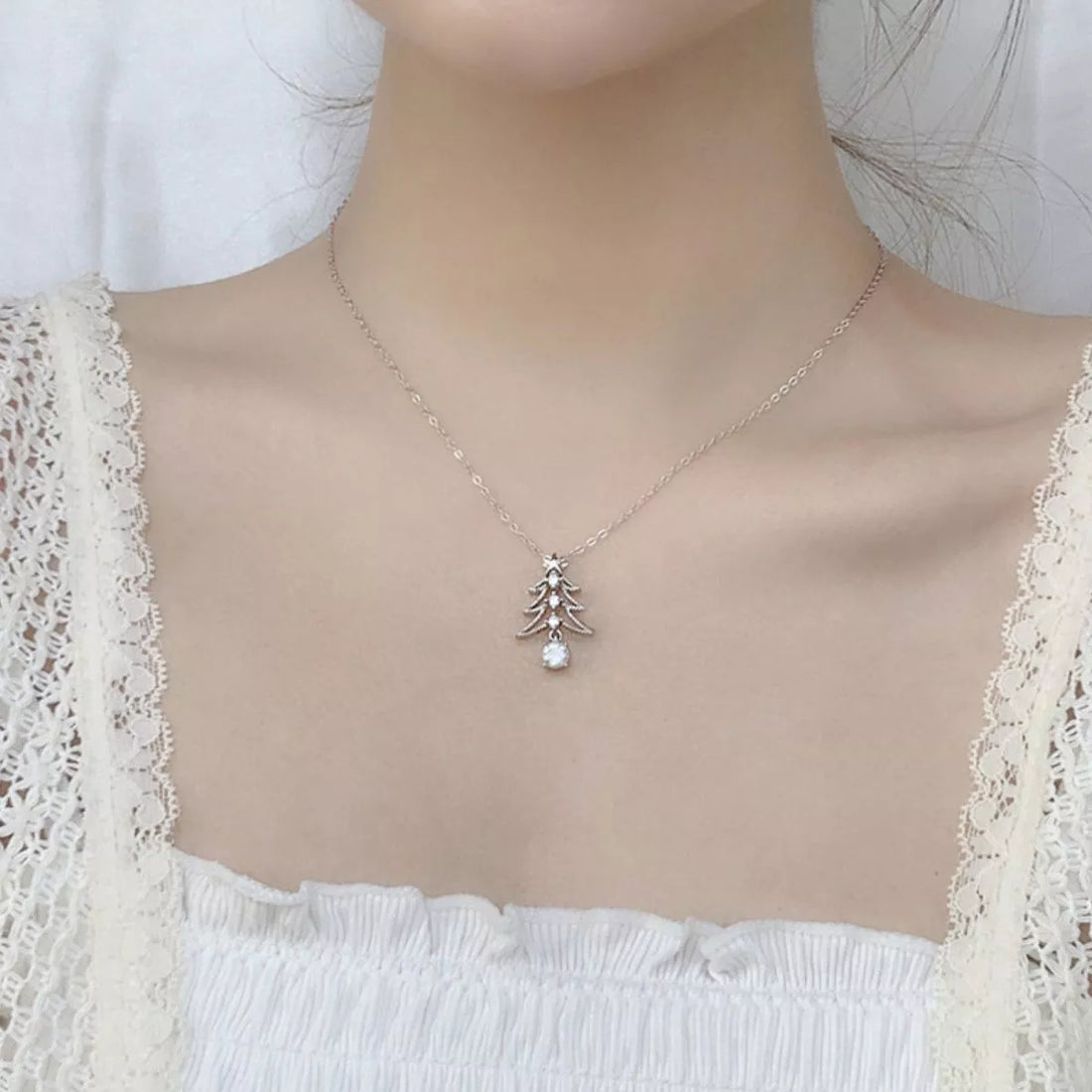 925 Sterling Silver Christmas Tree Pendant Necklace