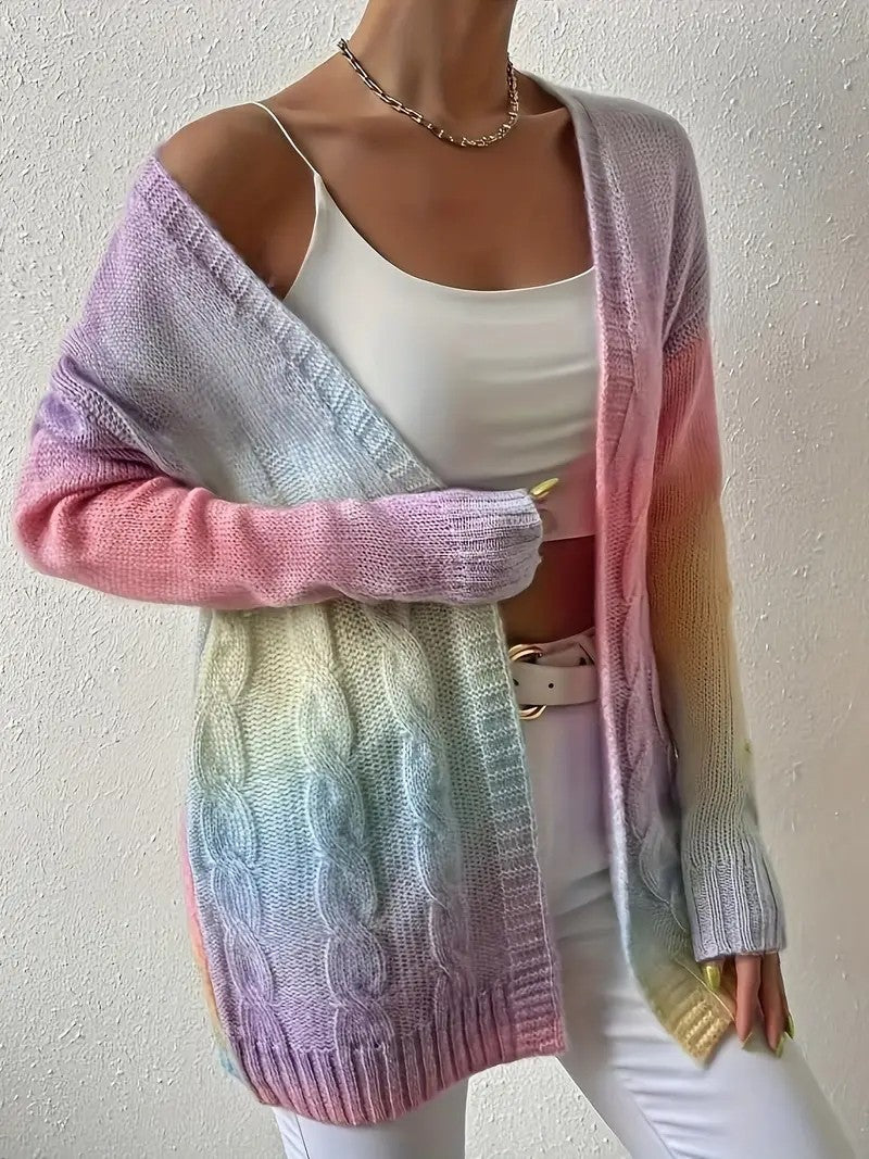 Plus Size Women's Knitted Gradient Trend Fashion Cardigan See size chart under “more details”
