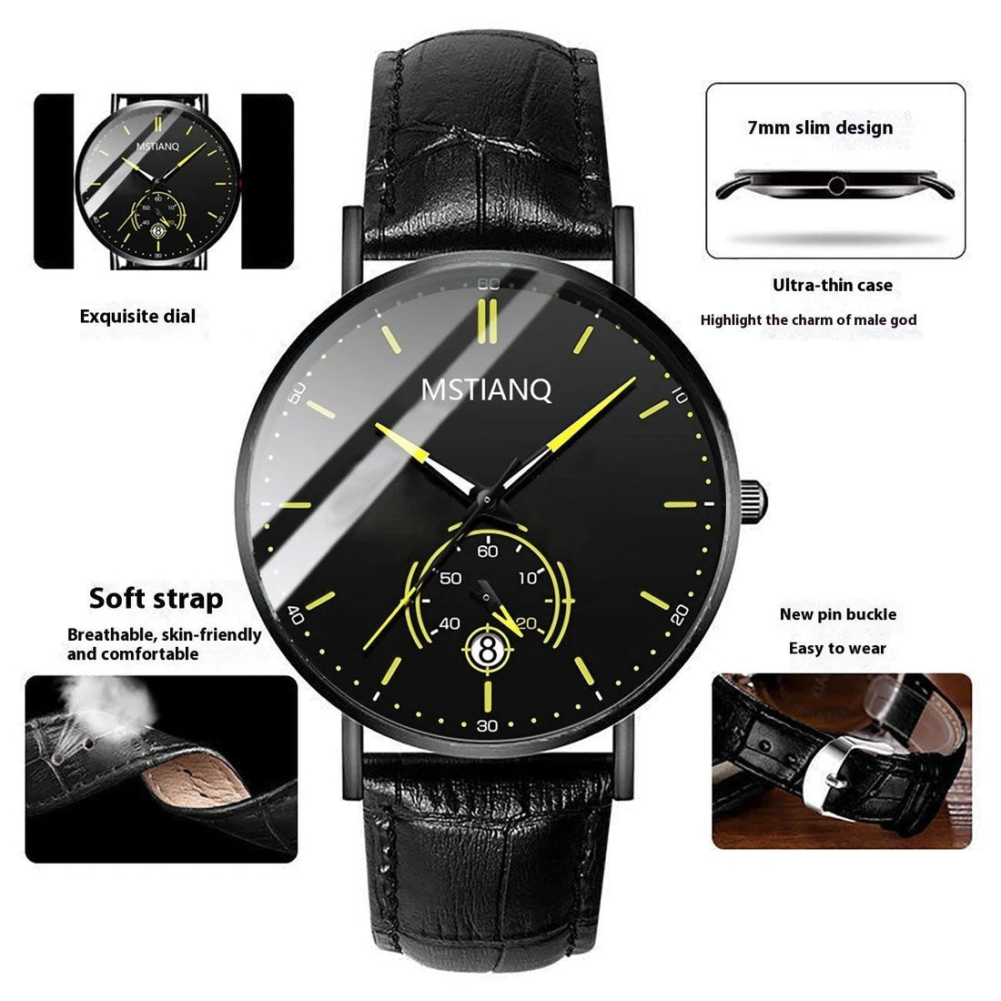Stylish Black Technology Belt Refined Steel Casual Calendar Watch