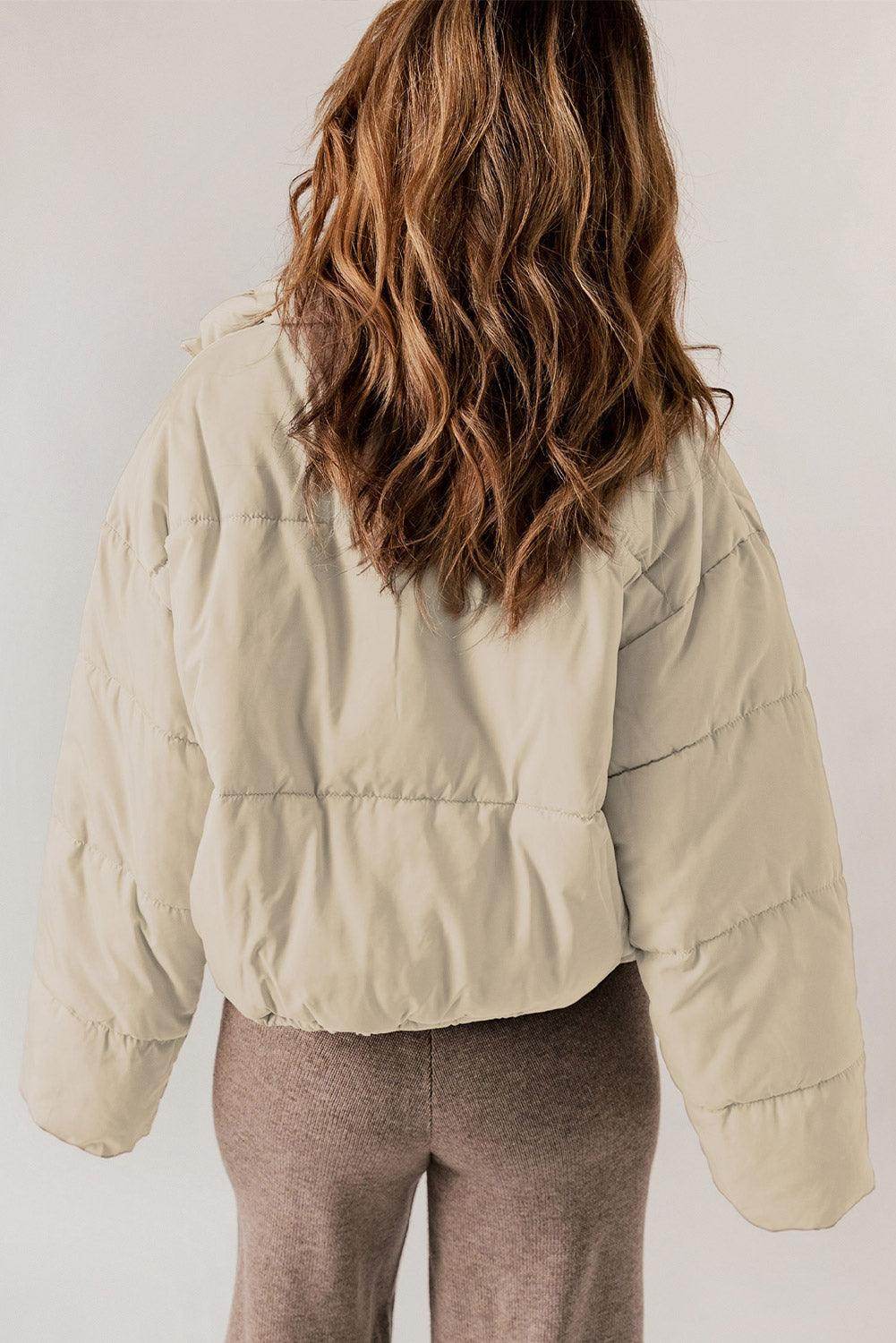 Zip Up Collared Neck Long Sleeve Winter Coat for Women