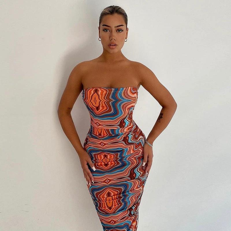 Women's Printed Wrap-chest One-shoulder Slim Temperament Dress